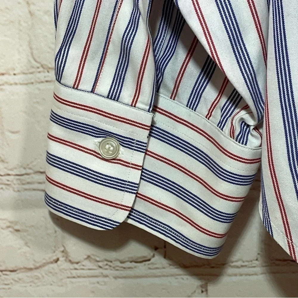 Vintage Polo Ralph Lauren Shirt Mens 17.5-36 Red Blue Striped 100% Cotton Button